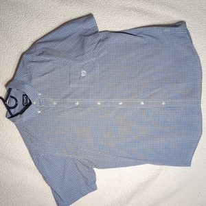 Mens Chaps XL  light blue short sleeve shirt/w/dark/light blue checkered pattern